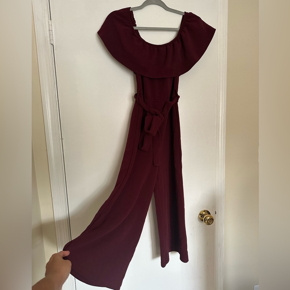 Burgundy off the shoulder jumpsuit size medium